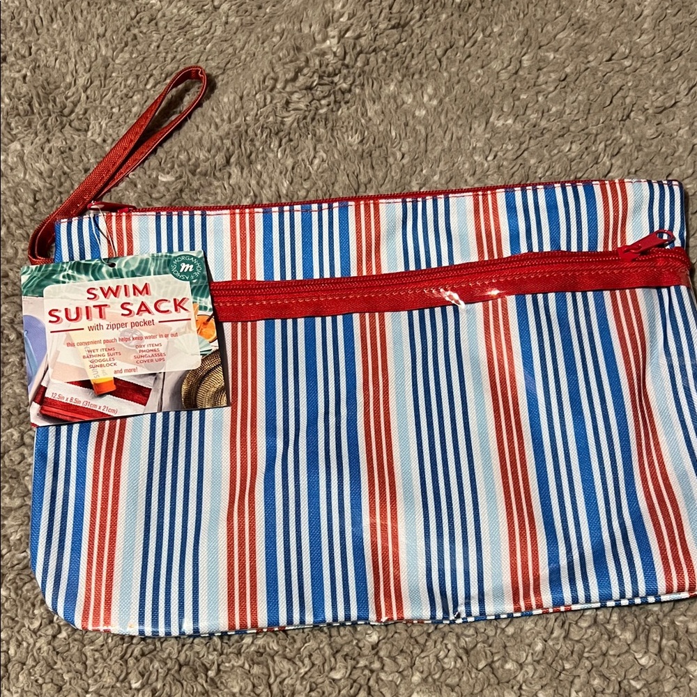 Swim Suit Sack Wristlet - Red and Blue Striped